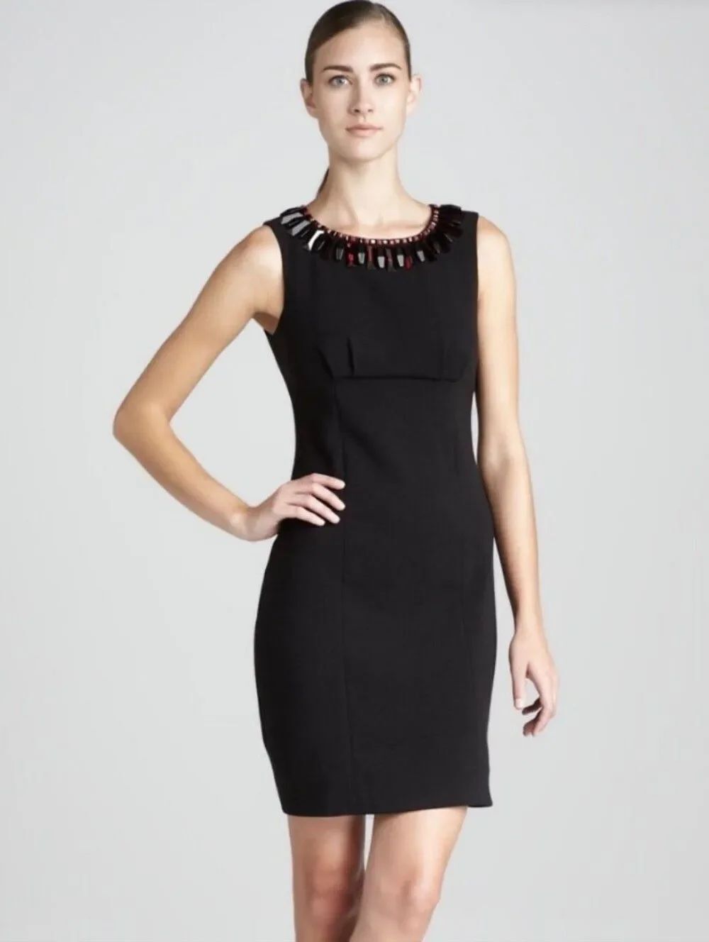 Kate Spade Black Embellished Neck Sheath Dress